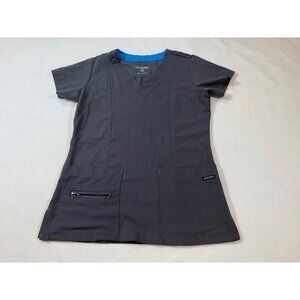 Jockey Womens Grey Scrub Top XXS V-Neck Short Sleeve With Pockets Stretch (Y69)